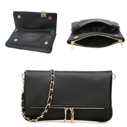 DEERWORD Damen Umhängetasche Taschen Frauen Elegant Tasche Italien Vintage PU-Leder 79101 1-teilig Set Schwarz V1 von DEERWORD