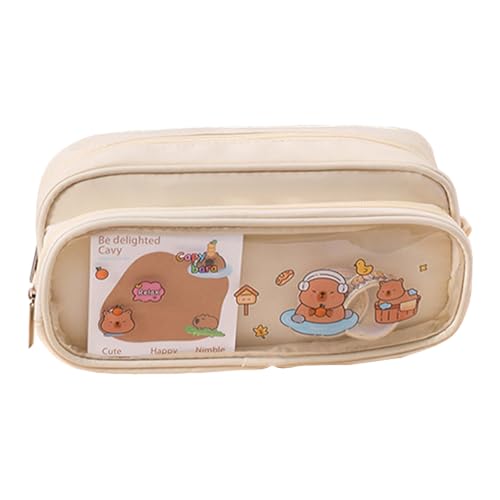 DEETREK SHIjodueo Capybara Federmäppchen Capybara Schreibwaren-Set, niedliches Capybara-Schulmäppchen, transparentes Stiftetui mit Fächern für Schreibwaren, Kosmetik, Toilettenartikel, Aufbewahrung von DEETREK