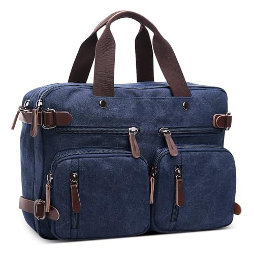 DEEVORCA Canvas Rucksack Herren Vintage Mode Schulrucksack 15 Zoll Laptoptasche Handtasche für Reisen Lässig Arbeit Camping Täglich Leinwand Tagesrucksack Herren Messenger Bag Blau von DEEVORCA
