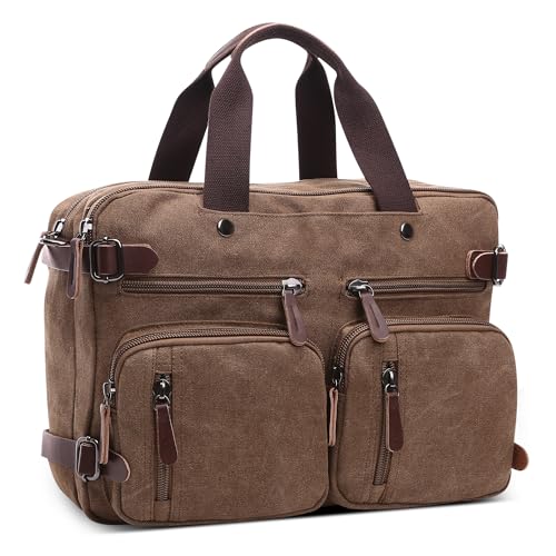 DEEVORCA Canvas Rucksack Herren Vintage Mode Schulrucksack 15 Zoll Laptoptasche Handtasche für Reisen Lässig Arbeit Camping Täglich Leinwand Tagesrucksack Herren Messenger Bag Braun von DEEVORCA