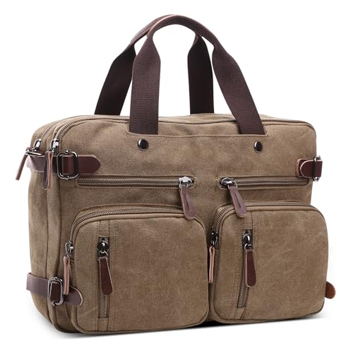 DEEVORCA Canvas Rucksack Herren Vintage Mode Schulrucksack 15 Zoll Laptoptasche Handtasche für Reisen Lässig Arbeit Camping Täglich Leinwand Tagesrucksack Herren Messenger Bag Khaki von DEEVORCA