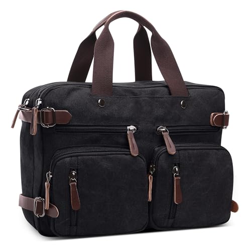 DEEVORCA Canvas Rucksack Herren Vintage Mode Schulrucksack 15 Zoll Laptoptasche Handtasche für Reisen Lässig Arbeit Camping Täglich Leinwand Tagesrucksack Herren Messenger Bag Schwarz von DEEVORCA