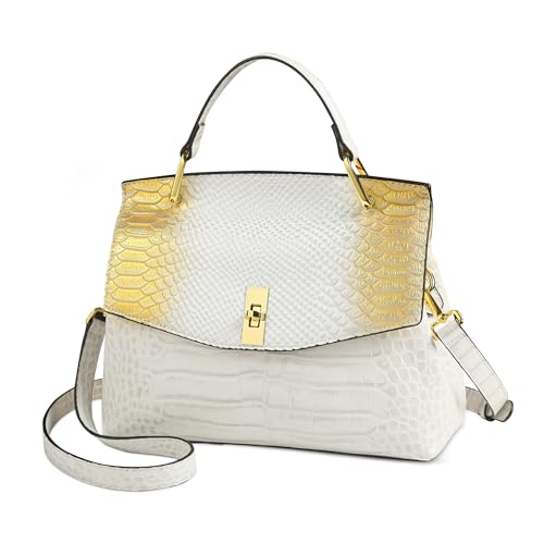 DEEVORCA Damen Handtasche Elegant – Wasserdichte PU Leder Schultertasche mit Anhänger, Bequemer Tragegriff & Abnehmbarem Verstellbarem Riemen Ideal für Urlaub, Einkaufen, Dating & Alltag (Weißgold) von DEEVORCA
