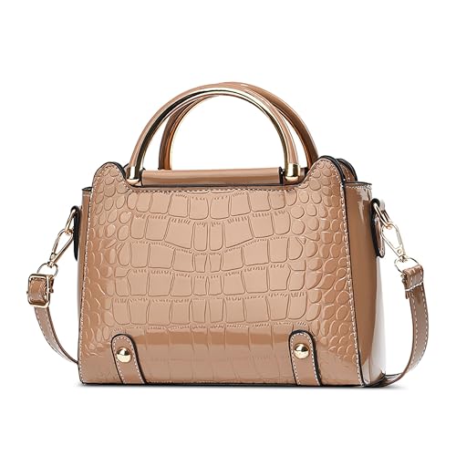 DEEVORCA Damen Handtasche Mode Frauen Umhängetasche Krokodilprägung Henkel Oben Diebstahlsicheres Reißverschlussfach Kuriertasche für Damen Alltäglich Dating Reisen Wasserdichtes PU Braun von DEEVORCA