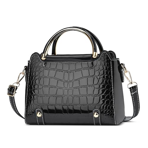 DEEVORCA Damen Handtasche Mode Frauen Umhängetasche Krokodilprägung Henkel Oben Diebstahlsicheres Reißverschlussfach Kuriertasche für Damen Alltäglich Dating Reisen Wasserdichtes PU Schwarz von DEEVORCA