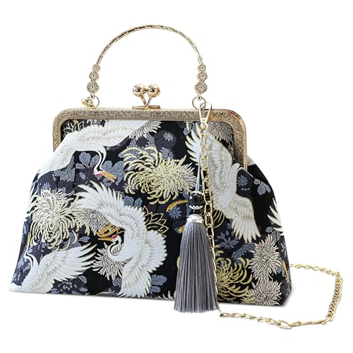 DEEVORCA Damen Handtaschen Elegant Kuriertaschen für Frau Modische Quastenanhänger Exquisiter Druck und Heißprägung Tragetaschen Freizeit Dating Hochzeit Kuriertaschen Wasserdichtes Nylon Schwarz von DEEVORCA