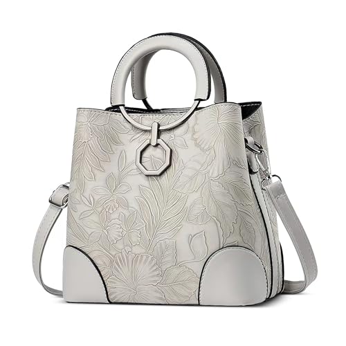 DEEVORCA Damen Handtaschen Modisch Damen Schultertaschen Exquisites Geprägtes Design Abnehmbarer Schultergurt Kuriertaschen Reisen Urlaub Party Tragetaschen Wasserdichtes PU Grau von DEEVORCA