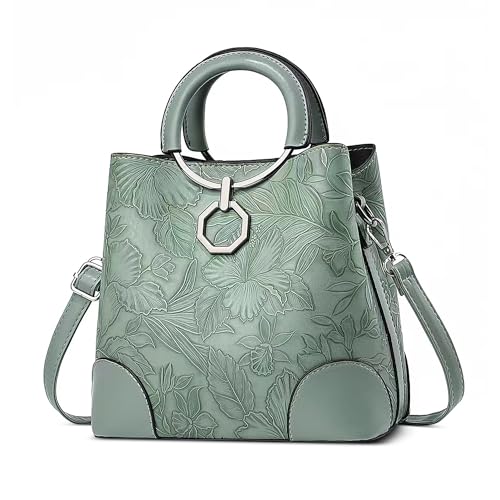 DEEVORCA Damen Handtaschen Modisch Damen Schultertaschen Exquisites Geprägtes Design Abnehmbarer Schultergurt Kuriertaschen Reisen Urlaub Party Tragetaschen Wasserdichtes PU Grün von DEEVORCA