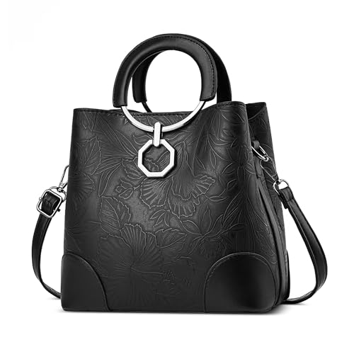 DEEVORCA Damen Handtaschen Modisch Damen Schultertaschen Exquisites Geprägtes Design Abnehmbarer Schultergurt Kuriertaschen Reisen Urlaub Party Tragetaschen Wasserdichtes PU Schwarz von DEEVORCA