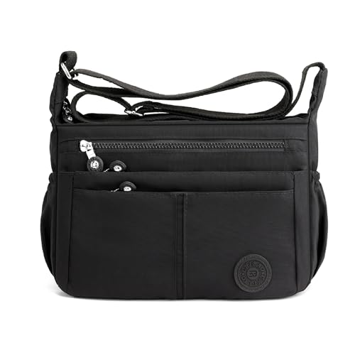 DEEVORCA Damen Lässige Umhängetaschen Mode Mehrere Taschen Umhängetasche Einfach Leicht Nylon Wasserdicht Messenger Tasche Reisen Arbeit Einkaufen Täglich Schultertaschen Schwarz von DEEVORCA