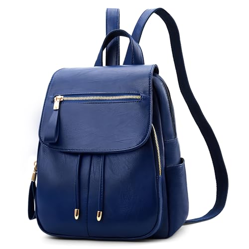 DEEVORCA Damen Mode Einfach Rucksack Lässig Arbeiten Dayback Schultertaschen Reisen Einkaufen PU Leder Wasserdicht Mittel Anti-Diebstahl Cityrucksack Mehrere Taschen Handtaschen Blau von DEEVORCA