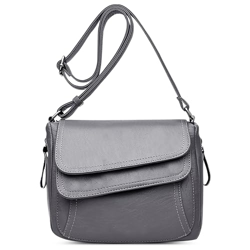 DEEVORCA Damen Mode Einfach Umhängetasche Retro Umhängetaschen Täglich Lässig PU-Leder Umhängetasche Arbeiten Party Reisen Dating Mehrere Taschen Schultertaschen Handtaschen Grau von DEEVORCA