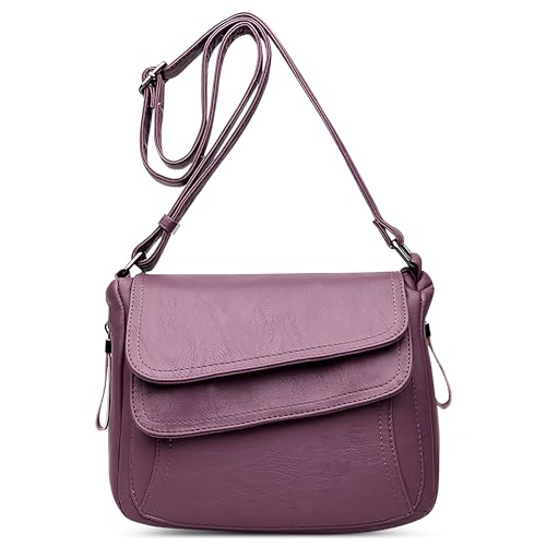 DEEVORCA Damen Mode Einfach Umhängetasche Retro Umhängetaschen Täglich Lässig PU-Leder Umhängetasche Arbeiten Party Reisen Dating Mehrere Taschen Schultertaschen Handtaschen Lila von DEEVORCA