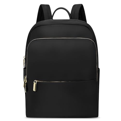 DEEVORCA Damen Mode Rucksack 14 Zoll Laptop mit Laptopfach Lässig Arbeit Cityrucksack Reisen Multifunktionaler Anti-Diebstahl Daypacks Mehrere Taschen Nylon Einkaufen Handtaschen Schwarz von DEEVORCA
