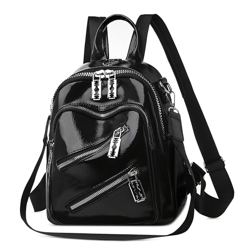 DEEVORCA Damen Mode Rucksack Multifunktional Schultertaschen Anti-Diebstahl Lässig Reisen Arbeiten Party Dayback PU-Leder Wasserdicht Klein Rucksäcke Damenhandtasche Schwarz von DEEVORCA