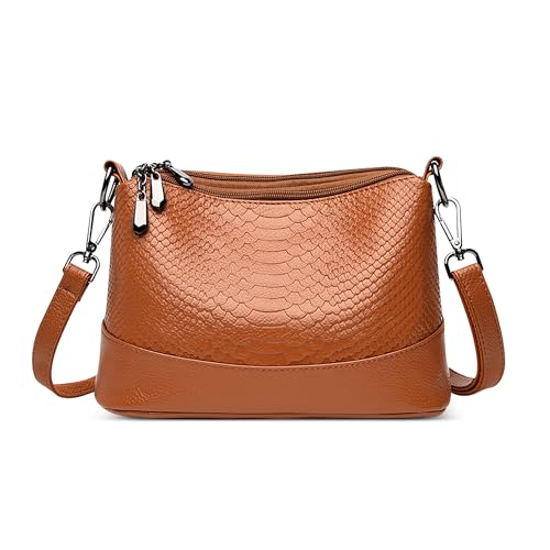 DEEVORCA Damen Schultertasche Exquisit Frauen Schulter Tasche Elegant Tasche für Frauen in Messenger Prägeprozess Umhängetasche Pendler und Büro Messenger Bag Wasserdichtes PU Leder Braun von DEEVORCA