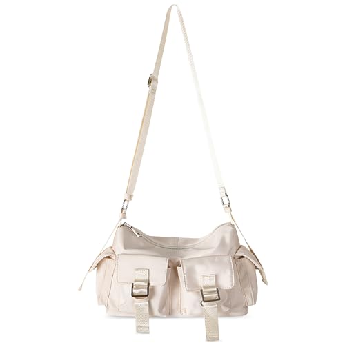 DEEVORCA Damen Umhängetasche Exquisite Umhängetasche Mit Mehreren Taschen Leicht Bequem Für Reisen Einkaufen Pendeln Urlaub wasserdichte Damen Umhängetasche aus Nylon Weiß von DEEVORCA