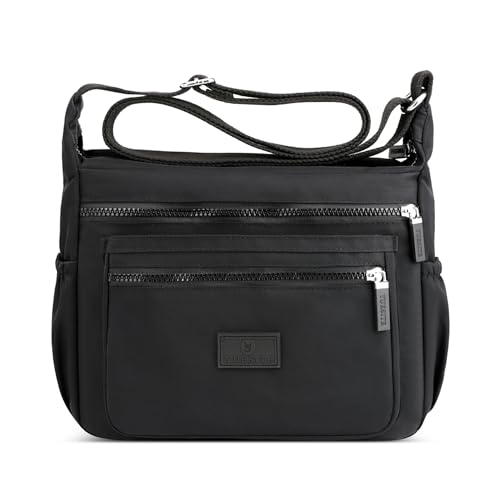 DEEVORCA Damen Umhängetasche Freizeit Crossbody Tasche für Frauen Verstellbarer Schultergurt Mehrere Taschen Messenger Bags Reisen Einkaufen Urlaub Schultertasche Wasserdicht Nylon Schwarz von DEEVORCA