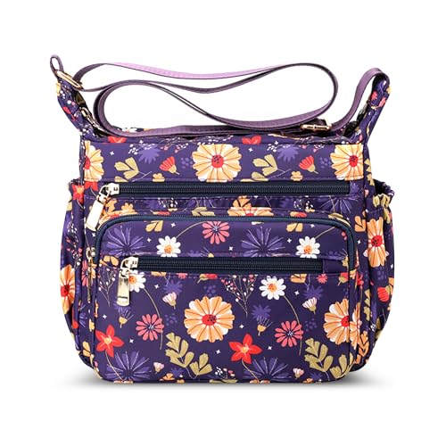 DEEVORCA Damen Umhängetasche Mode Damen Crossbody Tasche Drucken Design Arbeit Einkaufen Urlaub Frauen Schultertasche Wasserdicht Nylon Lila von DEEVORCA
