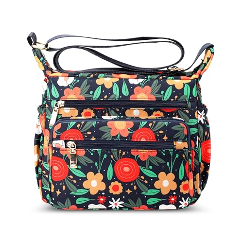 DEEVORCA Damen Umhängetasche Mode Damen Crossbody Tasche Drucken Design Arbeit Einkaufen Urlaub Frauen Schultertasche Wasserdicht Nylon Schwarz B von DEEVORCA
