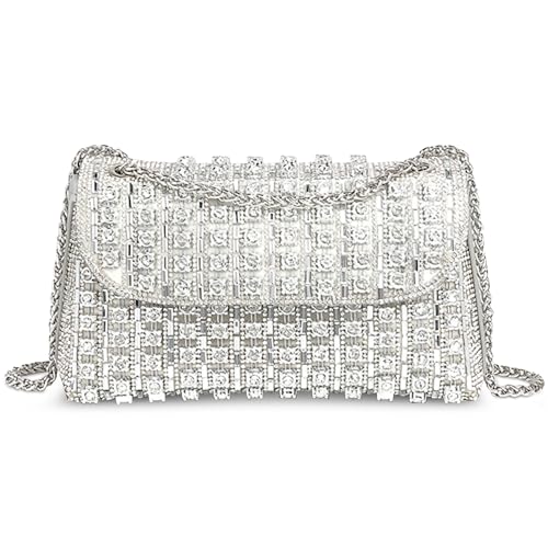 DEEVORCA Damen Umhängetasche Bußgeld Schultertasche Damen Kette Umhängetasche Flip Cover Design Verabredungen Messenger Tasche Damen Kuriertasche Crossbody Tasche Wasserdicht PU Leder Silber von DEEVORCA