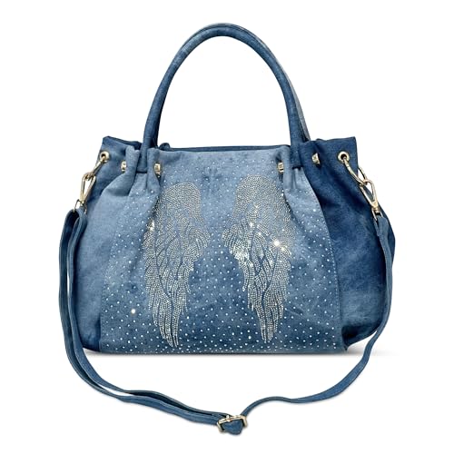 DEEVORCA Damen Umhängetaschen Mode Frauen Handtasche Strass Flügel Dekoration Mehrere Taschen Abnehmbarer Schultergurt Crossbody Dating Reisen Shopping Messenger Taschen Canvas Blau B von DEEVORCA