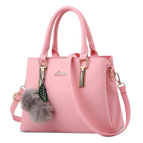 DEEVORCA Elegante Damenhandtasche – wasserdichte PU Leder Umhängetasche Mit Abnehmbarem, Verstellbarem Schultergurt & Modischem Anhänger, Ideal Für Arbeit, Reisen, Shopping (Rosérosa) von DEEVORCA