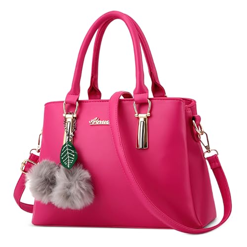DEEVORCA Elegante Damenhandtasche – wasserdichte PU Leder Umhängetasche Mit Abnehmbarem, Verstellbarem Schultergurt & Modischem Anhänger, Ideal Für Arbeit, Reisen, Shopping (Fuchsia Rosa) von DEEVORCA
