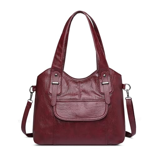 DEEVORCA Handtasche für Frauen Modisch Damen Umhängetasche Abnehmbarer Schultergurt Ausreichendes Fassungsvermögen Tote Tasche Arbeiten Einkaufen Verabredung Crossbody Tasche Wasserdichtes PU Rot von DEEVORCA