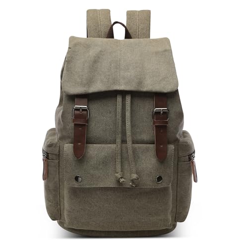 DEEVORCA Herren Mode Rucksack Große Kapazität Retro Schulrucksack 15.6 Zoll Laptoptasche Tagesrucksack für Reisen Lässig Arbeit Schule Camping Täglich Wandern Leinwand Herren Backpack Grün von DEEVORCA