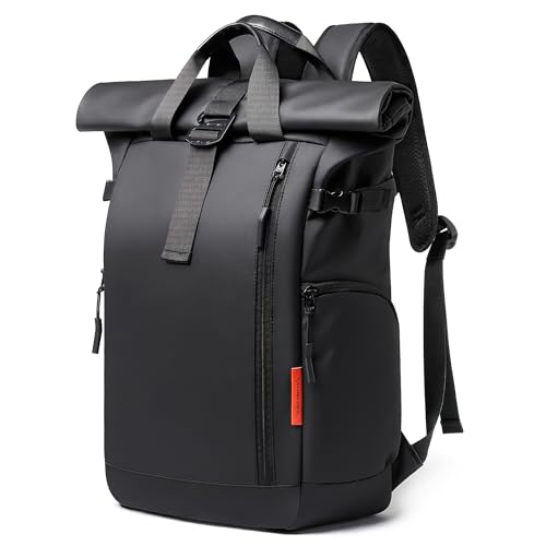 DEEVORCA Herrenrucksäcke Casual Männer Backpack 15,6 Zoll Laptop Rucksack Erweiterbar 30L-35L Rolltop Sport Fahrradrucksack Diebstahlsicherer Backpack Wasserdichtes Oxford Gewebe Obsidianschwarz von DEEVORCA