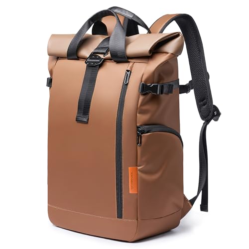 DEEVORCA Herrenrucksäcke Casual Männer Rucksack 15,6 Zoll Laptop Rucksack Erweiterbar 30L-35L Rolltop Sport Fahrradrucksack Diebstahlsicherer Rucksack Wasserdichtes Oxford Gewebe Karamellbraun von DEEVORCA