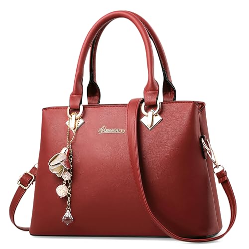 DEEVORCA Klassisch Damen Handtaschen Elegant Henkeltasche mit Mode Hängende Glocken Umhängetasche für Casual Business Reise Shopper Täglich Urlaub PU Leder Schultertasche Damen Tote Bag Rot A von DEEVORCA