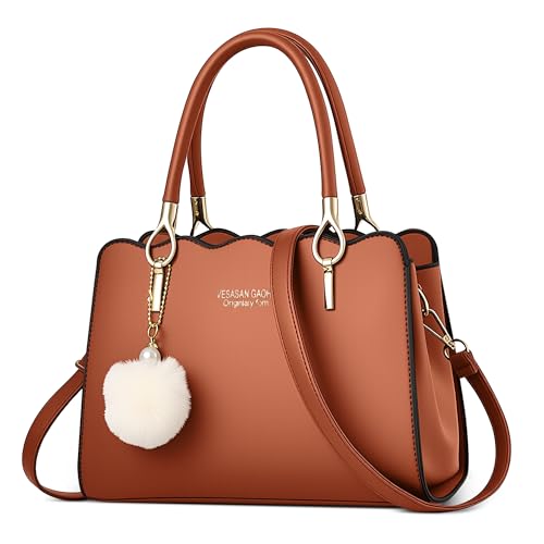 DEEVORCA Klassisch Damen Handtaschen Elegant Tasche Tote Bag Süßem Pompom-Anhänger Leicht Schultertasche für Reise Urlaub Business Täglich PU Leder Damen Groß Henkeltasche Gelb von DEEVORCA