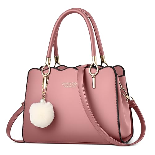 DEEVORCA Klassisch Damen Handtaschen Elegant Tasche Tote Bag Süßem Pompom-Anhänger Leicht Schultertasche für Reise Urlaub Business Täglich PU Leder Damen Groß Henkeltasche Rosa von DEEVORCA