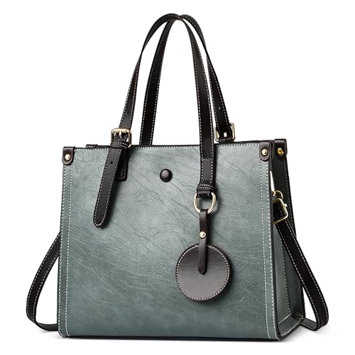 DEEVORCA Klassisch Damen Handtaschen Mode Leicht Henkeltasche mit Großen Taschen PU Leder Schultertasche für Reise Täglich Urlaub Shopper Business Arbeiten Damen Tasche Tote Bag Grün von DEEVORCA
