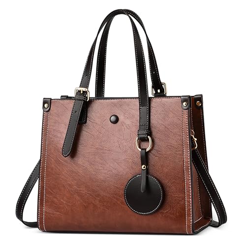 DEEVORCA Klassisch Damen Handtaschen Mode Leicht Henkeltasche mit Großen Taschen PU Leder Schultertasche für Reise Täglich Urlaub Shopper Business Arbeiten Damen Tasche Tote Bag Khaki von DEEVORCA