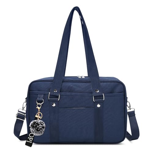 DEEVORCA Lässig Mode Damen Umhängetasche 13.3-Zoll-Laptop Computertasche Reisen Mehrere Taschen Handtasche Nylon Arbeiten Einkaufen Umhängetasche Laptoptasche Pompom-Dekoration Blau B von DEEVORCA