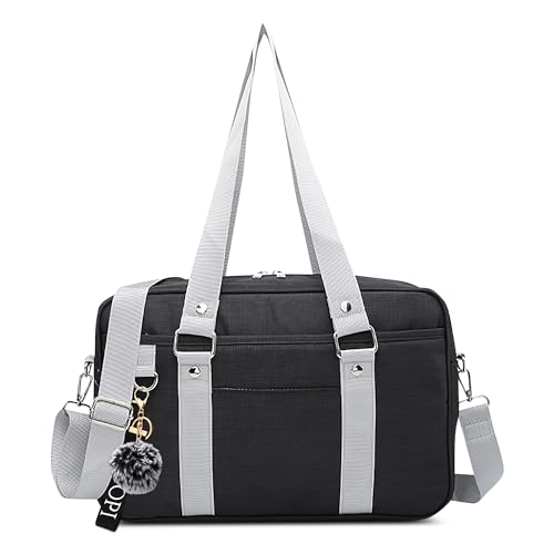 DEEVORCA Lässig Mode Damen Umhängetasche 13.3-Zoll-Laptop Computertasche Reisen Mehrere Taschen Handtasche Nylon Arbeiten Einkaufen Umhängetasche Laptoptasche Pompom-Dekoration Schwarz B von DEEVORCA