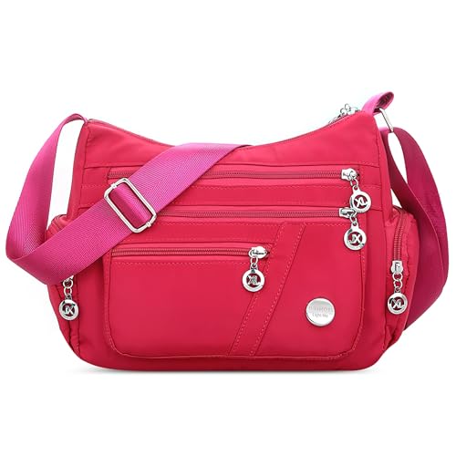 DEEVORCA Lässige Damen Umhängetaschen Mode Einfach Umhängetasche Mittel Leicht Nylon Wasserdicht Messenger Tasche für Reisen Arbeit Einkaufen Täglich Schultertaschen Handtaschen Rot B von DEEVORCA