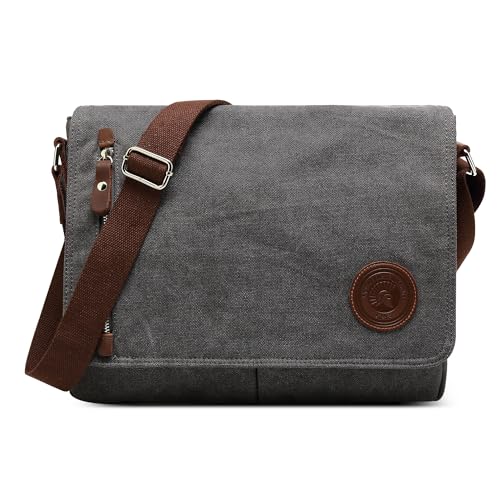 DEEVORCA Leinwand Kuriertasche Herren Groß Vintage Umhängetasche für 15 zoll Laptop für Arbeit Urlaub Lässig Geschäfts Täglich Reisen Schula Canvas Messenger Bag Herren Schultertasche Grau von DEEVORCA