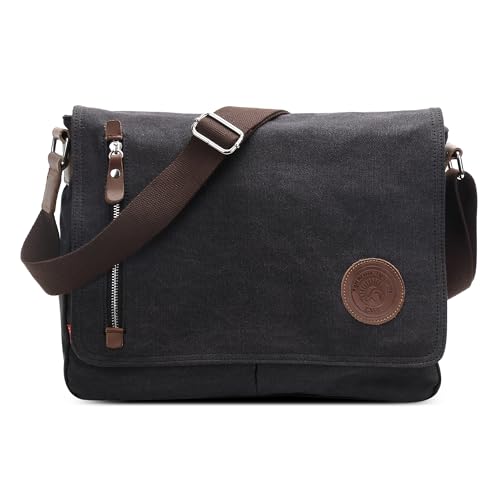 DEEVORCA Leinwand Kuriertasche Herren Groß Vintage Umhängetasche für 15 zoll Laptop für Arbeit Urlaub Lässig Geschäfts Täglich Reisen Schula Canvas Messenger Bag Herren Schultertasche Schwarz von DEEVORCA