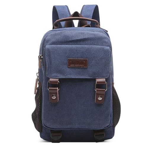 DEEVORCA Mode Canvas Rucksack Herren Elegant Tagesrucksack für 10.9 Zoll iPad Mehrere Taschen Schultertasche Lässig Daypacks Reisen Arbeit Schule Camping Täglich Leinwand Herren Rucksäcke Blau von DEEVORCA