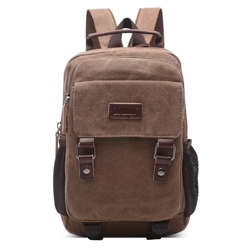 DEEVORCA Mode Canvas Rucksack Herren Elegant Tagesrucksack für 10.9 Zoll iPad Mehrere Taschen Schultertasche Lässig Daypacks Reisen Arbeit Schule Camping Täglich Leinwand Herren Rucksäcke Braun von DEEVORCA