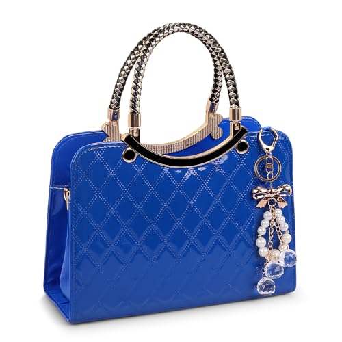 DEEVORCA Mode Damen Handtasche Elegant Umhängetasche Perle Anhänger Lässig Crossbody Tasche Reisen Dating Arbeiten Party Hochzeit Pu Leder Mittel Multifunktional Messenger Bag Blau von DEEVORCA