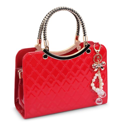 DEEVORCA Mode Damen Handtasche Elegant Umhängetasche Perle Anhänger Lässig Crossbody Tasche Reisen Dating Arbeiten Party Hochzeit Pu Leder Mittel Multifunktional Messenger Bag Rot A von DEEVORCA