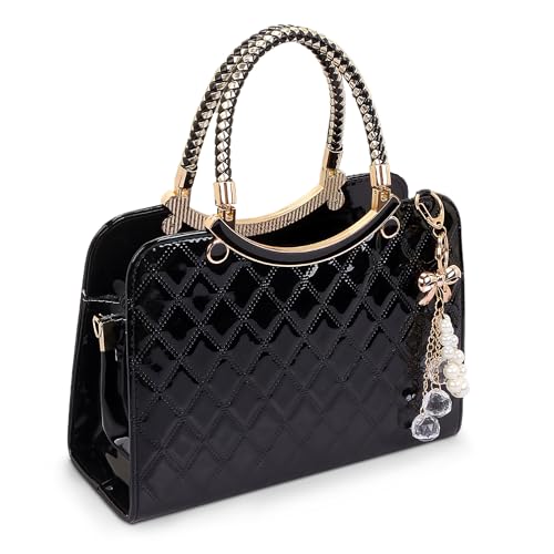 DEEVORCA Mode Damen Handtasche Elegant Umhängetasche Perle Anhänger Lässig Crossbody Tasche Reisen Dating Arbeiten Party Hochzeit Pu Leder Mittel Multifunktional Messenger Bag Schwarz von DEEVORCA