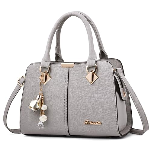 DEEVORCA Elegante Henkeltasche Damen – wasserdichte PU Leder Schultertasche mit Quasten Anhänger, Anti-Diebstahlfach & Verstellbarem Riemen – Ideal für Arbeit, Abendessen, Reisen (Perlgrau) von DEEVORCA