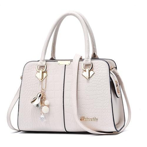 DEEVORCA Elegante Henkeltasche Damen – Wasserdichte PU Leder Schultertasche mit Quasten Anhänger, Anti-Diebstahlfach & Verstellbarem Riemen – Ideal für Arbeit, Abendessen, Reisen (Elegantes Elfenbein) von DEEVORCA
