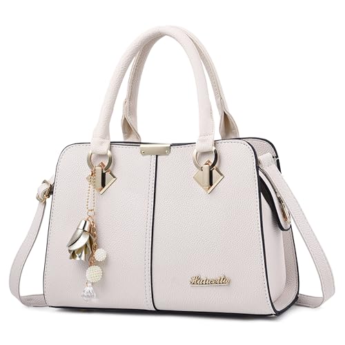 DEEVORCA Elegante Henkeltasche Damen – wasserdichte PU Leder Schultertasche mit Quasten Anhänger, Anti-Diebstahlfach & Verstellbarem Riemen – Ideal für Arbeit, Abendessen, Reisen (Schickes Weiß) von DEEVORCA